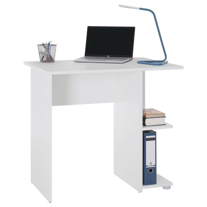 NOVA desk for children or adults, computer desk, open storage with 2 shelves, in matte white melamine