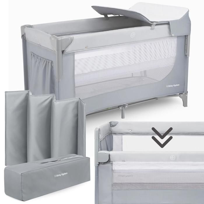 Lit Parapluie 3en1 Voyage, Lit D'appoint & Parc Bébé Moby System, Réglage latéral 4 niveaux, Matelas 2 niveaux, Plan à Langer, Roues