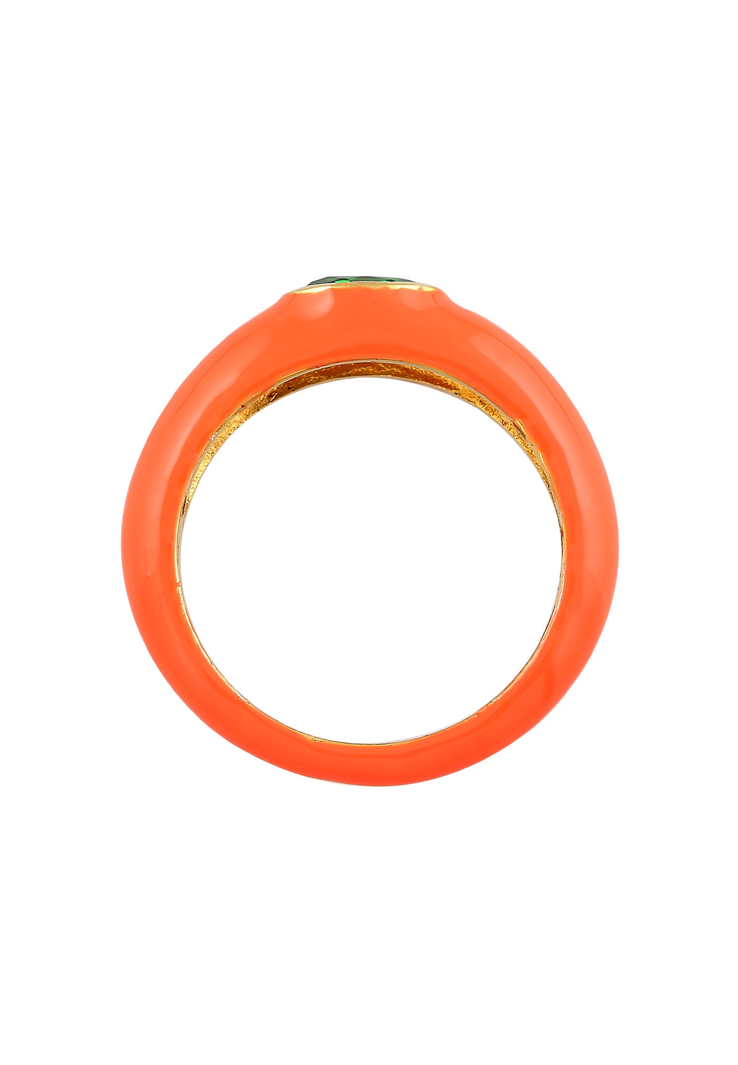 Elli Femmes Solitaire Ovale avec Émail orange et Cristal de zirconium vert en Argent Sterling 925 Plaqué Or