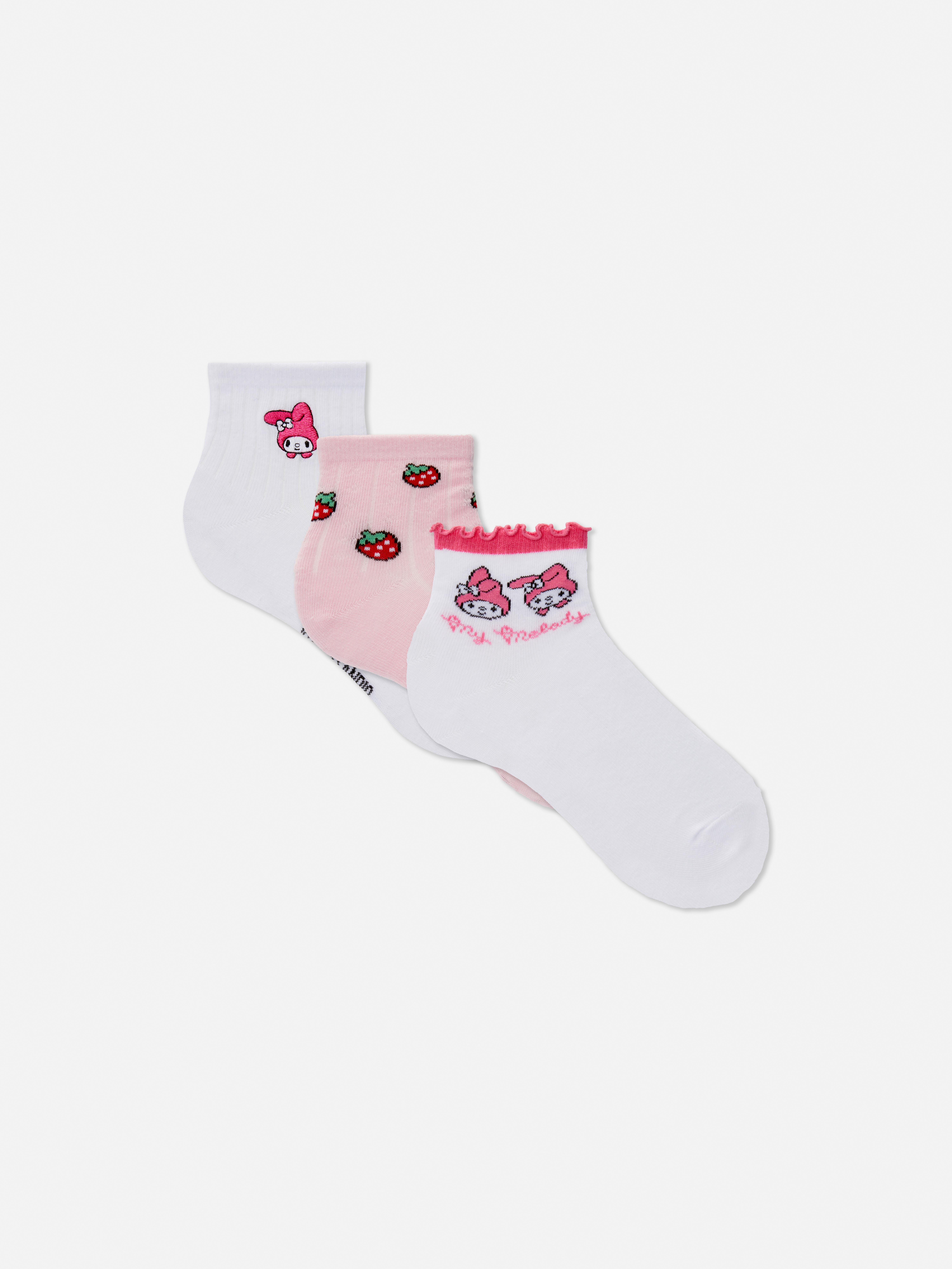 Șosete până la gleznă Hello Kitty My Melody, 3 perechi de șosete până la gleznă cu trei modele diferite Hello Kitty My Melody