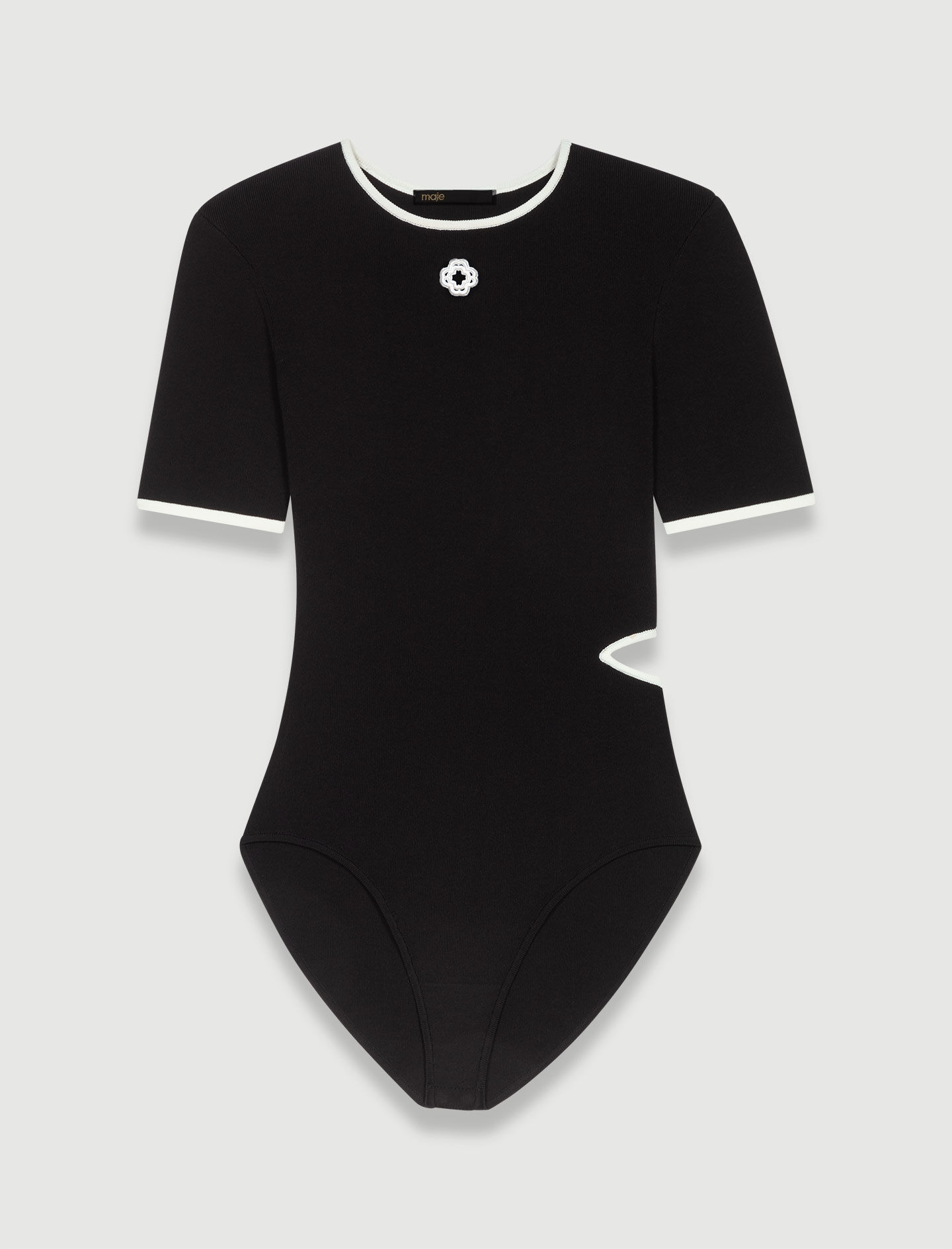 Body tricotat cu imprimeu ajurat - Negru
