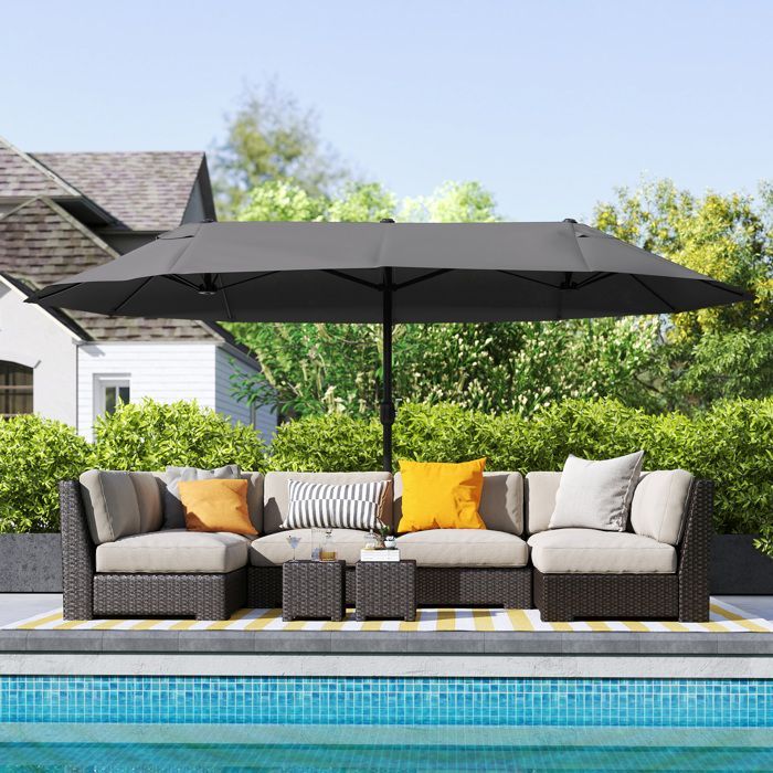 XXL tuinparasol, groot formaat, met draaimechanisme te openen en te sluiten, staal, polyester met hoge dichtheid, zwart