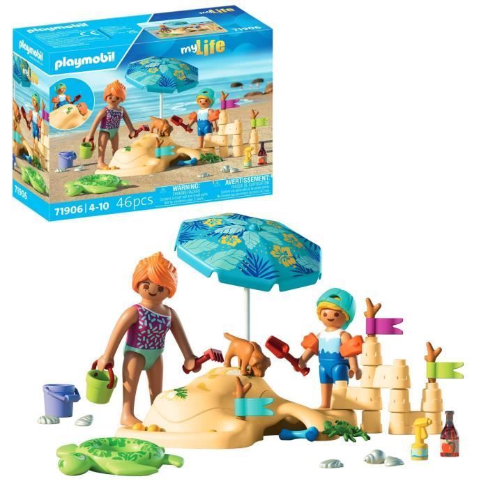 Playmobil 71906 Family playing in the sand at the beach, My Life Beach Vacation, 46 pieces, ages 4+