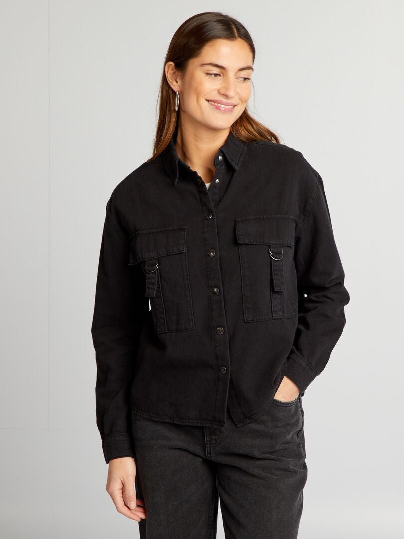 Denim overhemd - ZWART