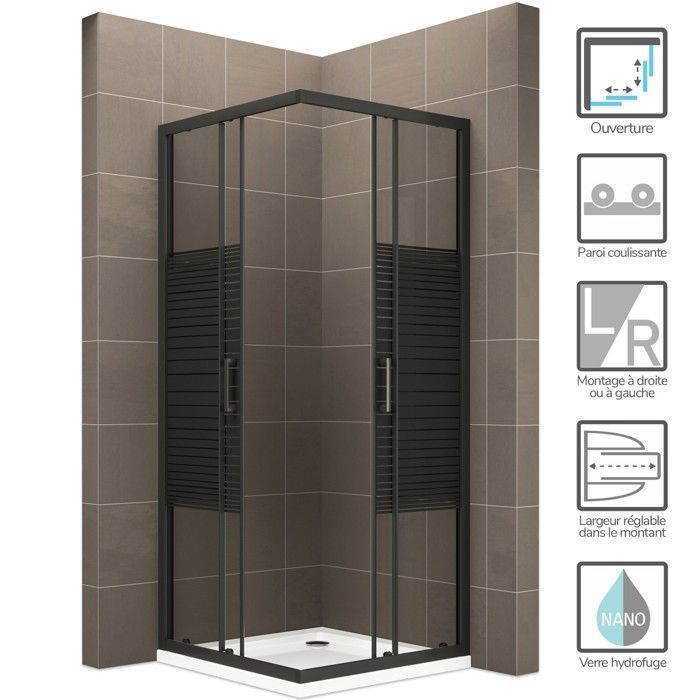Cabina de duche BOHA-LINE com 180 cm de altura, portas de correr e padrão linear. Dimensões: 75 x 75 cm.