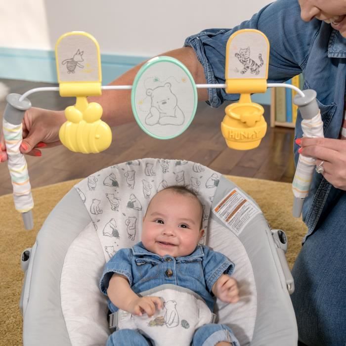 DISNEY BABY - WINNIE - Cadeira de balanço conversível para bebês com arco de brinquedos removível - Adequada para bebês de 0 a 6 meses. Presente para bebês.