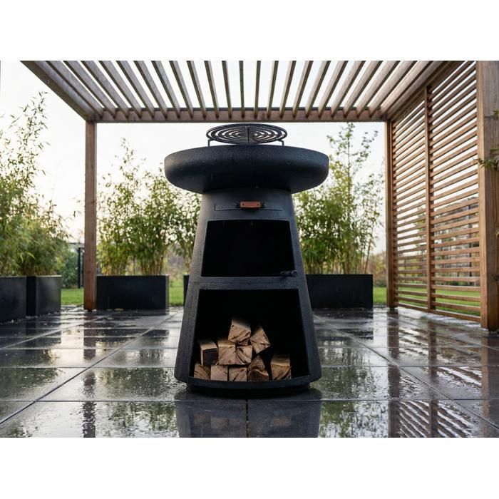 Ronde barbecue met ronde stalen plaat en grillrooster