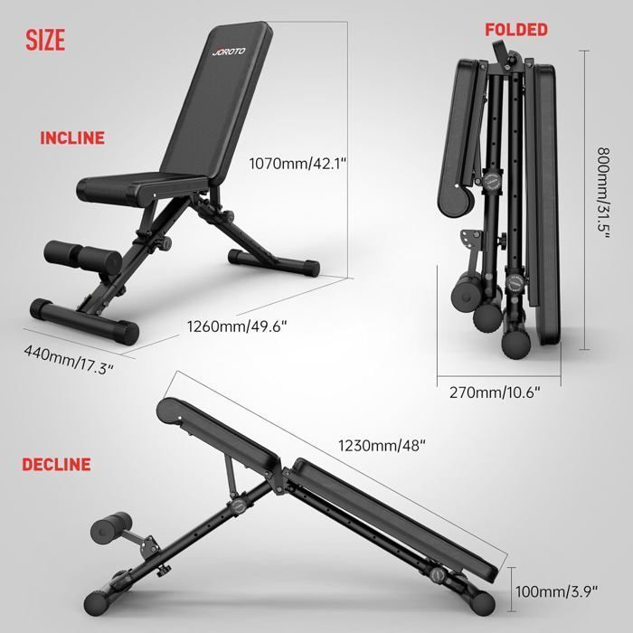 JOROTO MD35 Banc de musculation Pliable 3 en 1 - 8 positions ajustables - Formation diversifiée Stable et sécurisée Capacité 318 KG