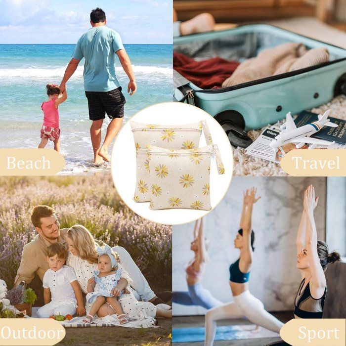 Juego de 3 bolsas impermeables para pañales, con estampado floral amarillo.