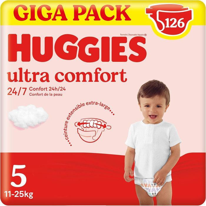 Huggies Ultra Comfort, 3x42 Couches, Taille 5 (12-17 kg)