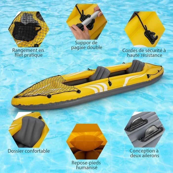 Kayak hinchable GYMAX para 2 personas con asientos extraíbles, 357x80x38cm, capacidad de carga de 160kg, canoa hinchable de PVC