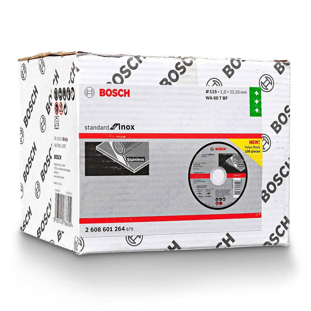 BOSCH Trennscheibe 115 x 1,0 mm für Stahl und Edelstahl – STANDARD für Edelstahl – 100 Stück