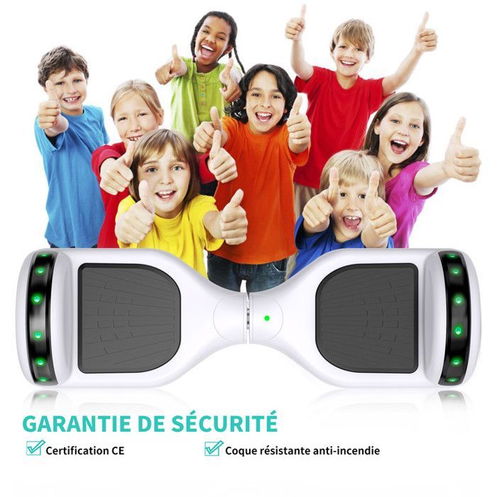 Hoverboard, monopattino elettrico autobilanciante da 6,5 pollici con Bluetooth, ruote e luci a LED per bambini e adulti.