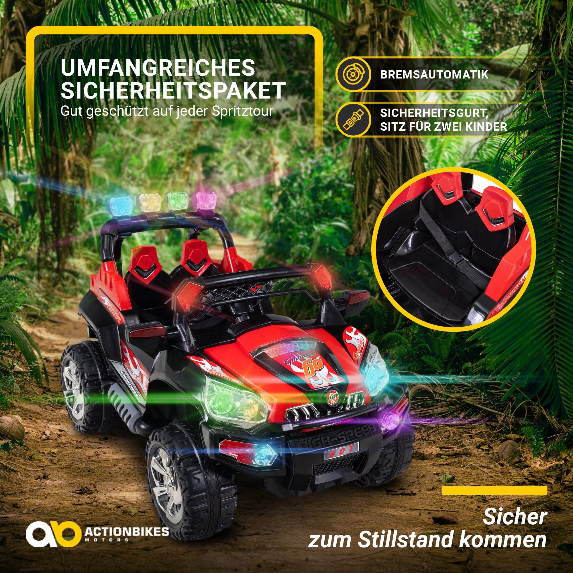 Actionbikes Motors elektromos gyermek autó Jeep 801 távirányítóval, teherbírás 40 kg, (2 darabos), gyermek terepjáró játék 3 éves kortól - automatikus fékezés