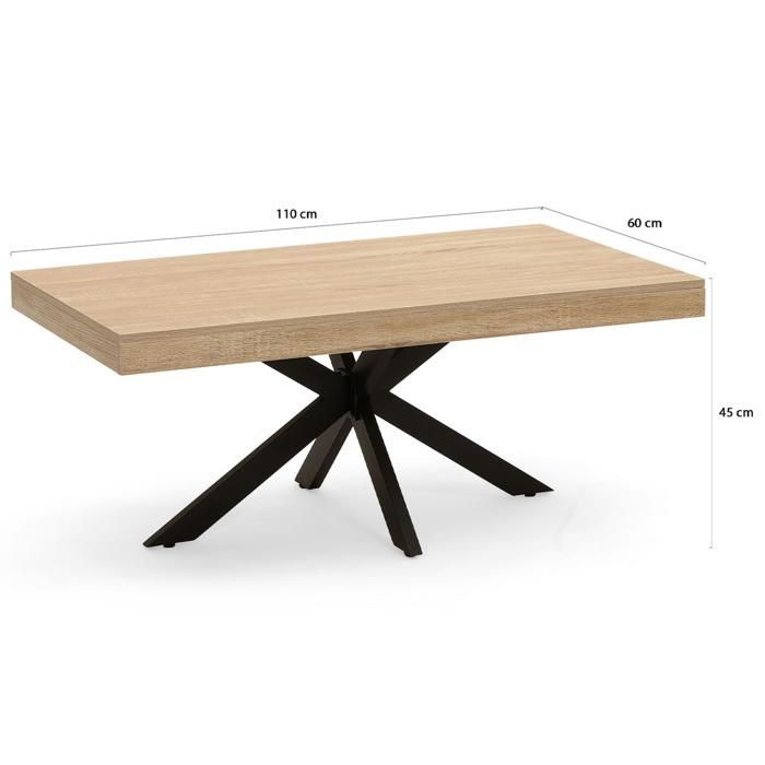 Tavolino rettangolare IDMARKET ALIX, 110 cm, con gambe a ragno in legno e nere.