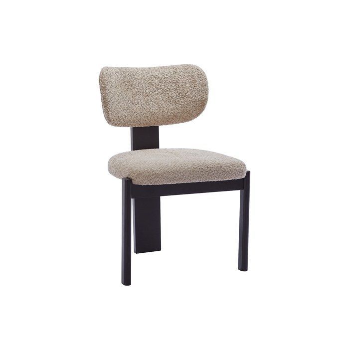 Lot de 2 chaises en tissu bouclette et bois d'hévéa noir - Taupe - WILANA