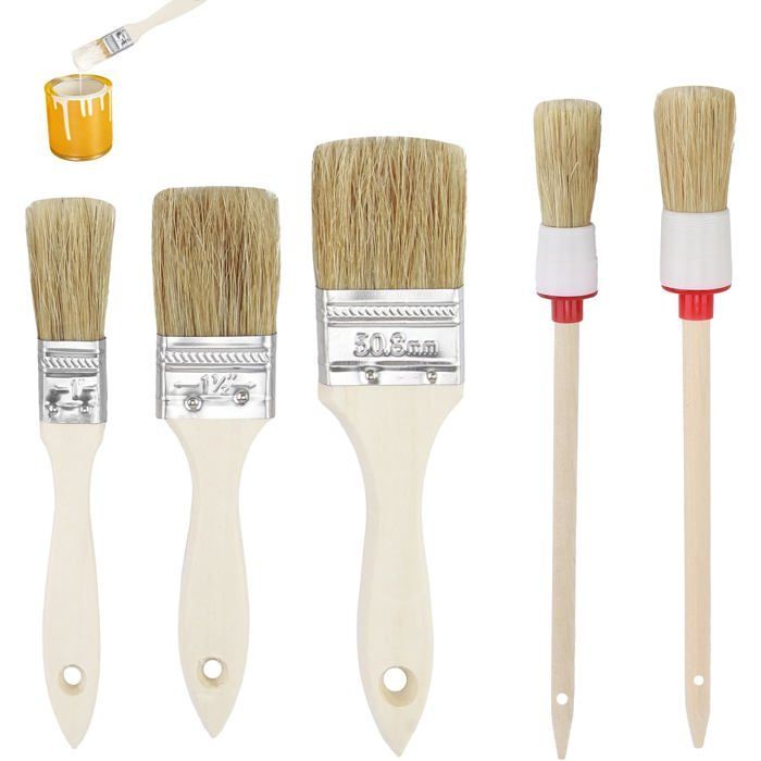 5 Pinceaux Peinture 3 Plats 2 Ronds, Tailles 20-50mm, Tous Types Peintures Murs Bois Métal