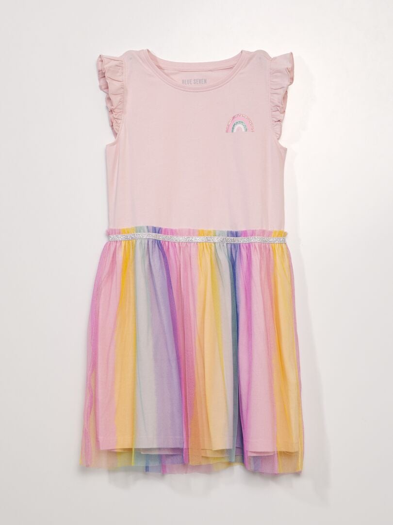 Vestido tipo camiseta con tul - ROSA