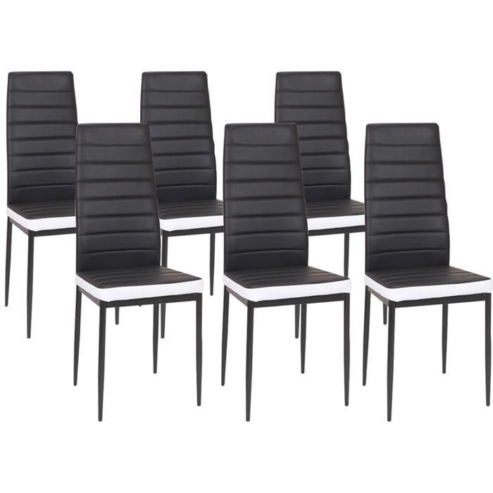 Conjunto de mesa de comedor IDMARKET GEORGIA, 140 cm, blanco y negro, y 6 sillas ROMAE, negras con ribete blanco.