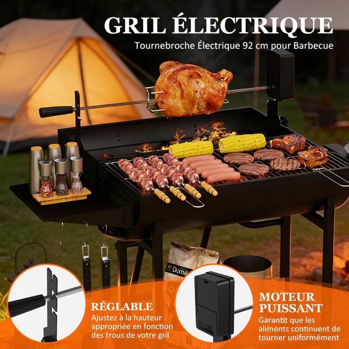 Portable Charcoal Barbecue with Lid, 3-in-1 Barbecue Cart with Chicken Grill, for Camping, Garden, Balcony