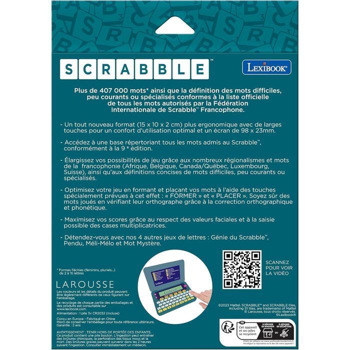 Lexibook - Virallinen sähköinen Scrabble-sanakirja - Ergonominen muotoilu - Isot näppäimet - Paristokäyttöinen - Uusi FISF-painos