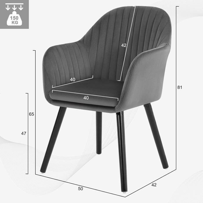Juego de 4 sillas de comedor WOLTU, asiento de terciopelo, sillas para cocina, sala de estar o cafetería, gris oscuro.