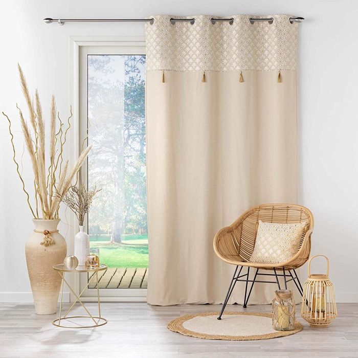 Rideau tamisant en coton 140 x 240 cm + pompons Rafina Or