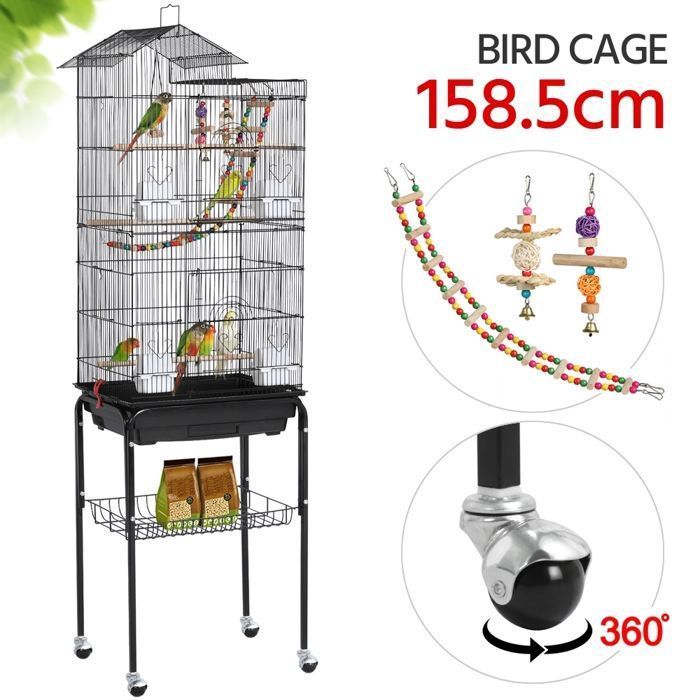 Jaula para pájaros Yaheetech 46 x 35,5 x 158,5 cm - Ruedas - Aviario para periquitos - Juguetes - Canarios