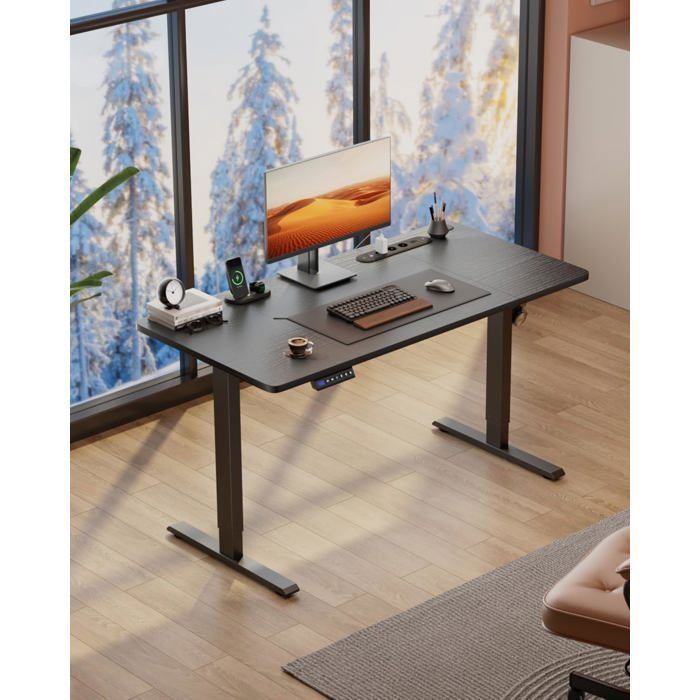 Mesa elétrica HLONONE com altura ajustável, 120 x 60 cm, com tomada elétrica e porta USB integradas, preta.