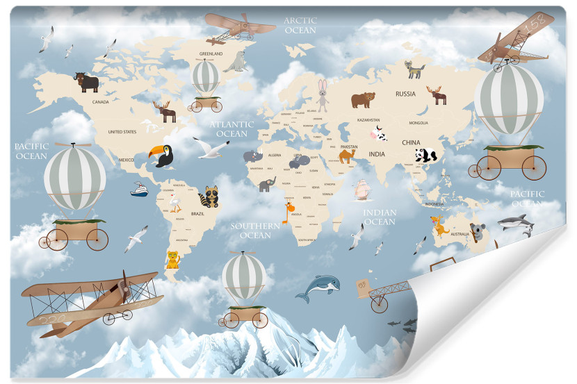 Fototapeta Dla Dzieci MAPA ŚWIATA Samoloty 90x60cm