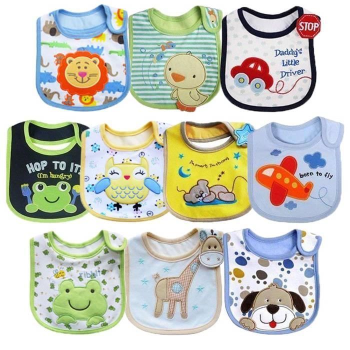 Paquete de 10 baberos impermeables para bebés de 0 a 36 meses.
