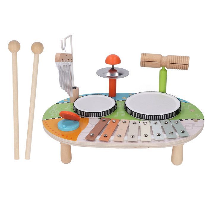 Batería infantil, divertido instrumento musical multifuncional para niños, campanillas de viento, juguete