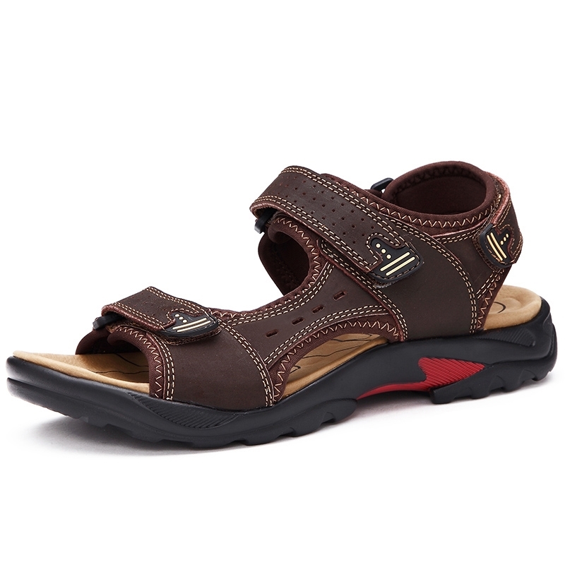 Sandali estivi da uomo di grandi dimensioni, scarpe da spiaggia in vera pelle, stile britannico, pantofole casual da uomo con massaggio antiscivolo.