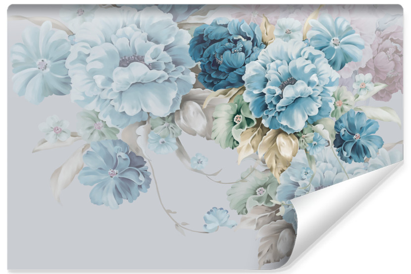 Fototapeta Do Sypialni Niebieskie Peonie Vintage 135x90cm
