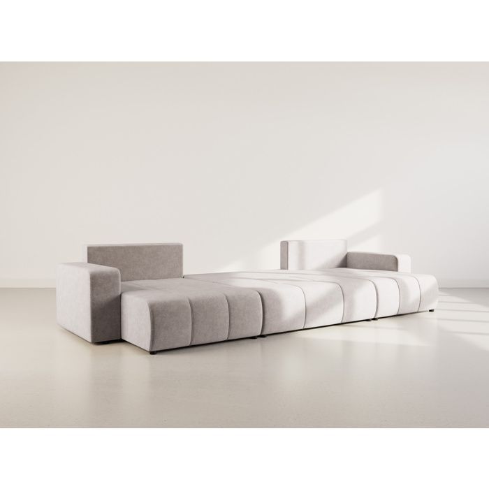 Nicole – 7-Sitzer-Panorama-Schlafsofa in U-Form mit Stauraum, Stoffbezug – Hellgrau
