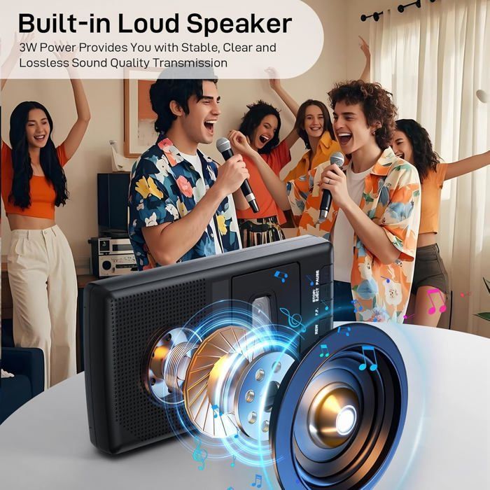 Reproductor de casetes portátil, grabadora de casetes, convertidor de casete digital a unidad flash USB, altavoz incorporado