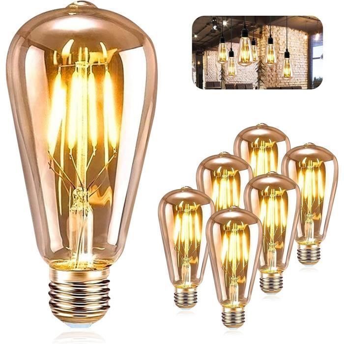Vintage Edison E27-pære, 6 stk., E27 glødetrådspære, Vintage ST64 dekorativ retrolampe, Antikk Edison LED-pære, 6W