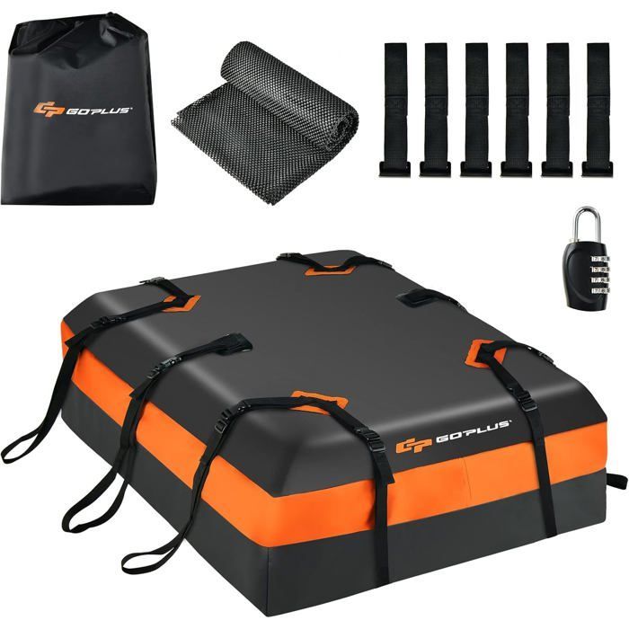 Cofre de techo impermeable GIANTEX de 425 litros con 10 correas y 6 ganchos para puertas, para vehículos con o sin barras de techo.