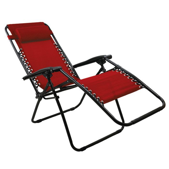 Sedia da giardino, lettino prendisole, pieghevole, reclinabile con braccioli e poggiatesta, 90 x 110 x 65,5 cm - Rosso - Textilene