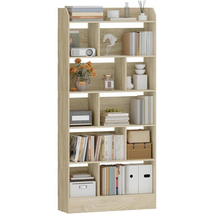 Estantería de 6 niveles, mueble para libros, separador de ambientes, expositor, para salón, dormitorio, oficina, roble beige.