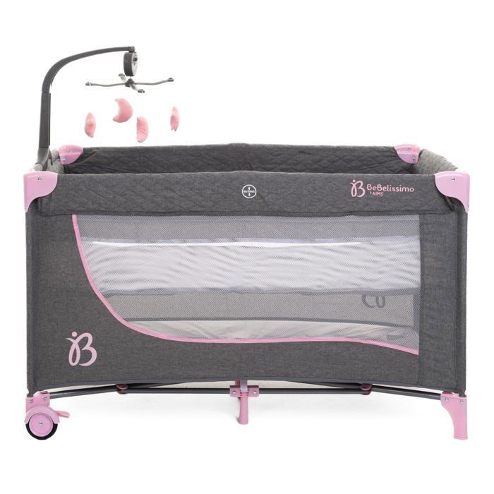 BEBELISSIMO – Reisebett für Babys – Babybett – ab Geburt – für die Nacht – Klappbett – 2 Ebenen – rosa