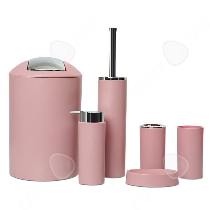 Accesorios de baño C 6 piezas Cubo de basura con tapa galvanizada Soporte para cepillo de dientes y juego de inodoro Fácil de