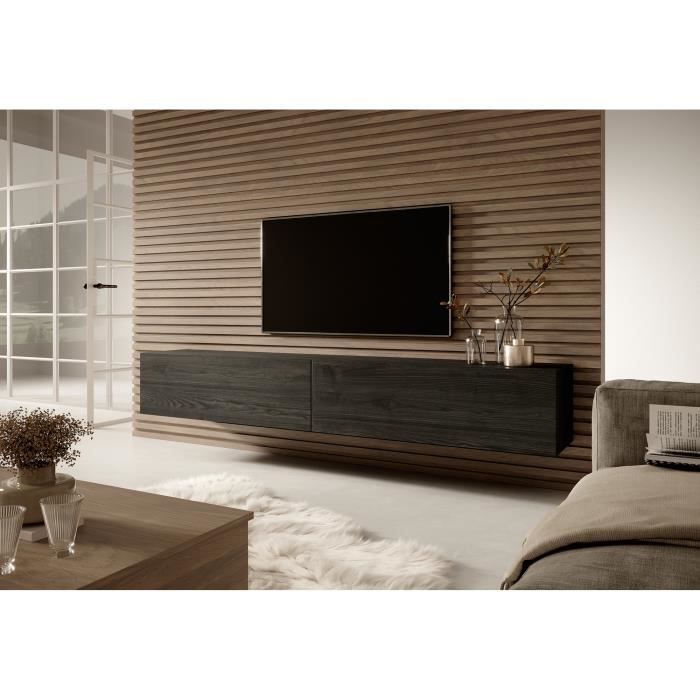 TV stand - SELSEY - Bisira - Black Ash - 200 cm - Matte finish