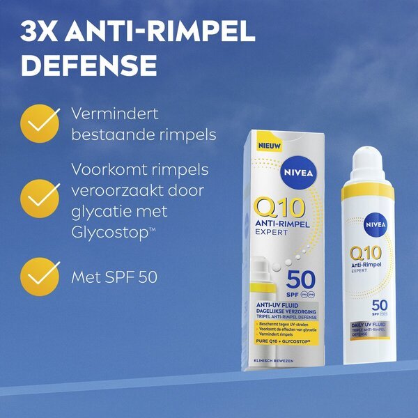 NIVEA Q10 Anti-Wrinkle Expert SPF50 apsauginis fluidas nuo UV spindulių, 40 ml