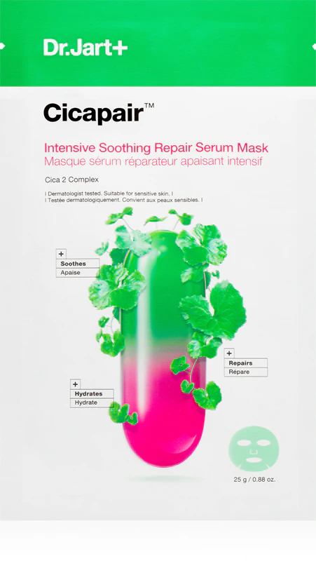 Máscara facial hidratante e calmante Dr. Jart+ Cicapair™ Intensive Soothing Repair Serum Mask.