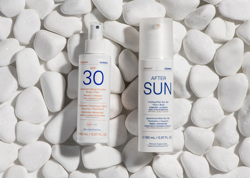 Protetor solar em spray Korres com sabor de iogurte