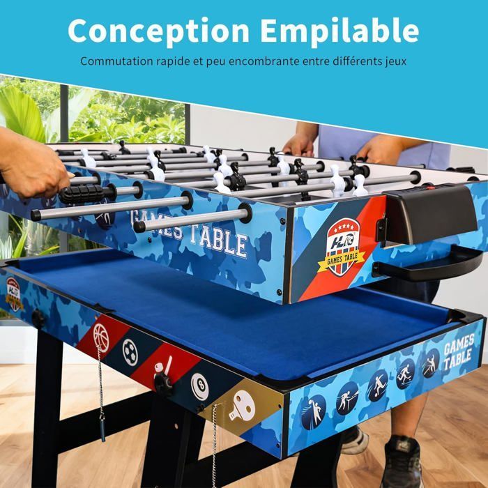 Tavolo multi-gioco 5 in 1 - tavolo multi-gioco pieghevole per bambini - calcio balilla/ping-pong/biliardo/air hockey/basket