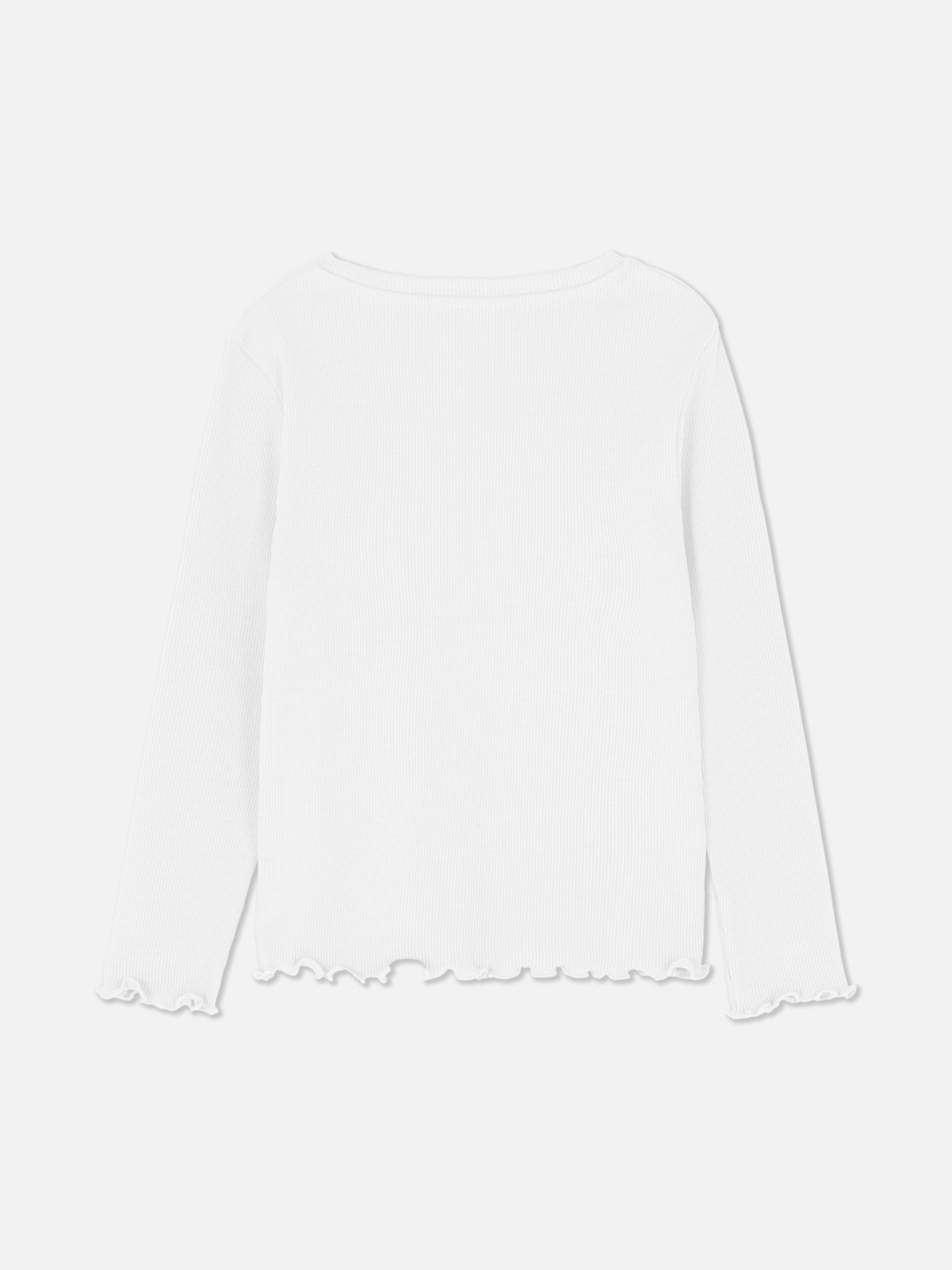 Geripptes T-Shirt mit gewelltem Saum. Geripptes T-Shirt mit Rundhalsausschnitt, langen Ärmeln und Falten am Saum.