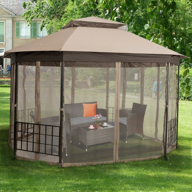 Achteckiger Terrassenpavillon (3 x 3,6 m) mit Moskitonetz