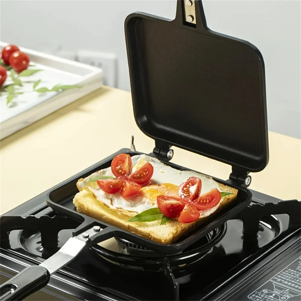 Poêle à frire double face antiadhésive, appareil à sandwichs grillés, poêle à griller réversible résistante à la chaleur avec poignée, ustensiles de barbecue pour le camping et les activités de plein air.
